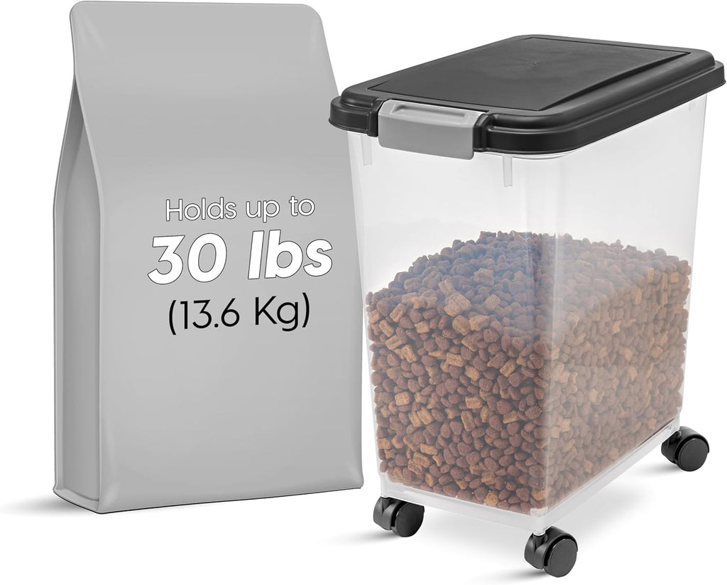 Airtight plastic pet food container with snap lock lid