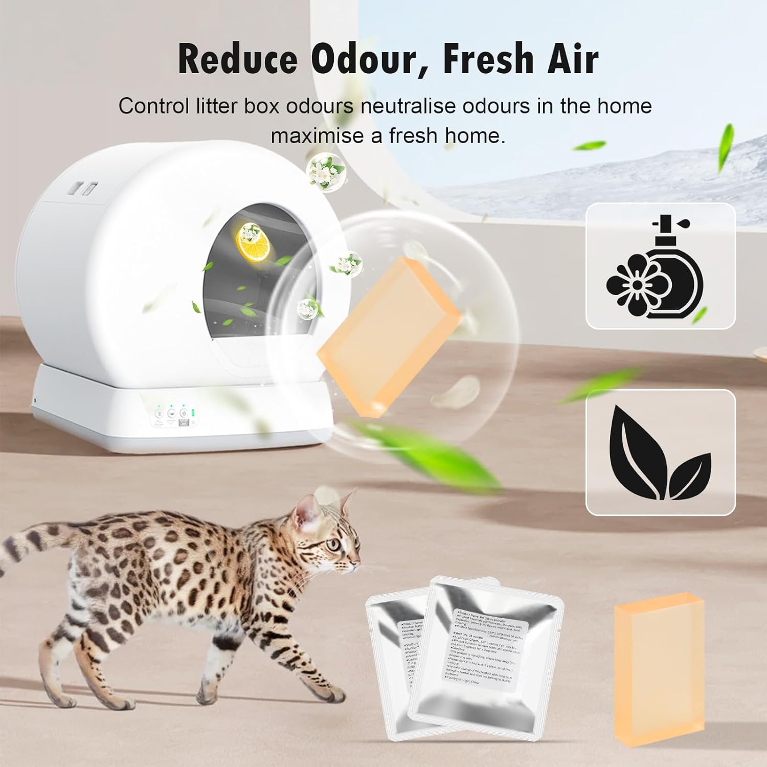 Fenkabs automatic litter box deodorizer 360 degree odor lock technology