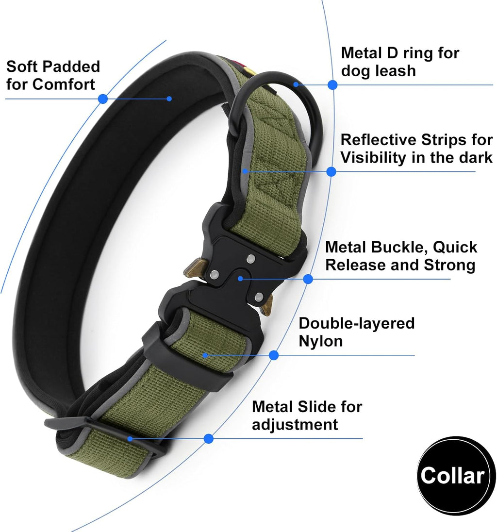 Plutus Pet Tactical Dog Collar, Reflective, Adjustable Heavy Duty Dog Collar, Soft Padded and Comfortable, for Small Medium and Large Dogs (Ranger Green, L) - Image 3