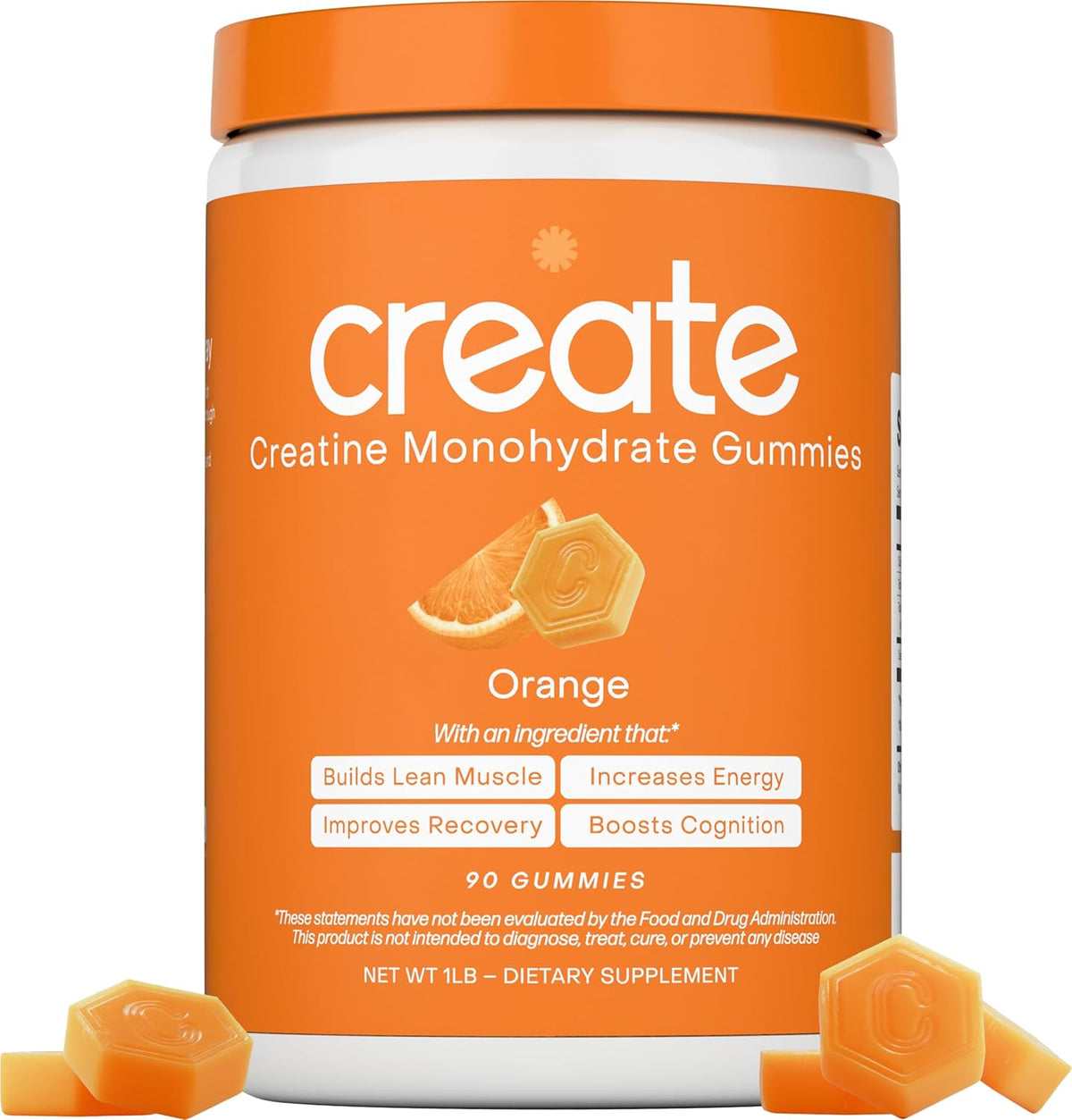 Create creatine monohydrate gummies front view bottle packaging