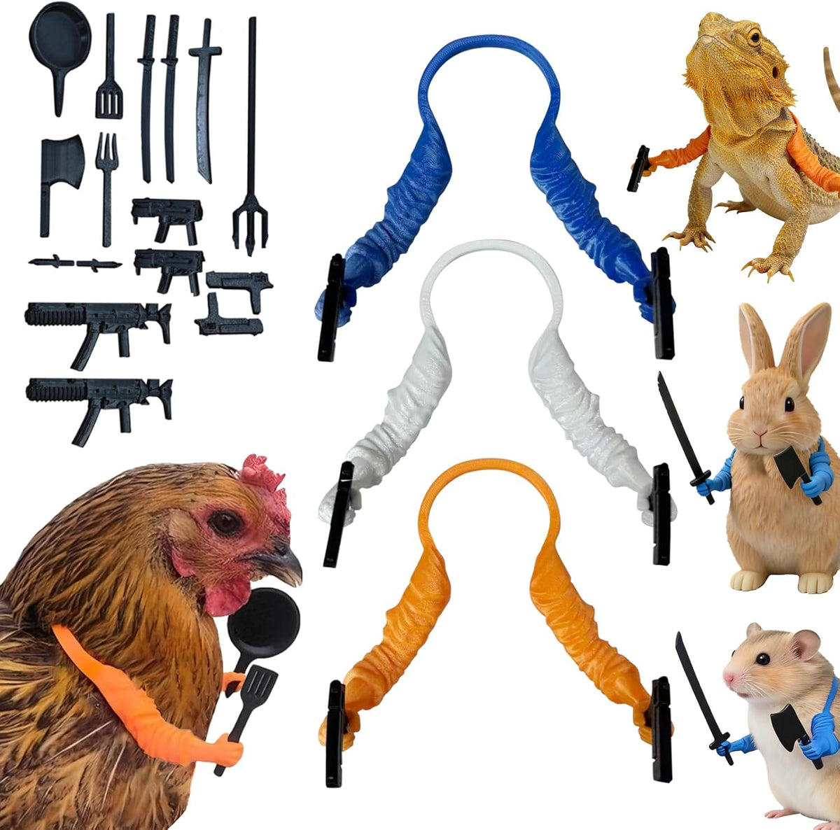Qtaikong 3D printed chicken arms costume front view on a hen.