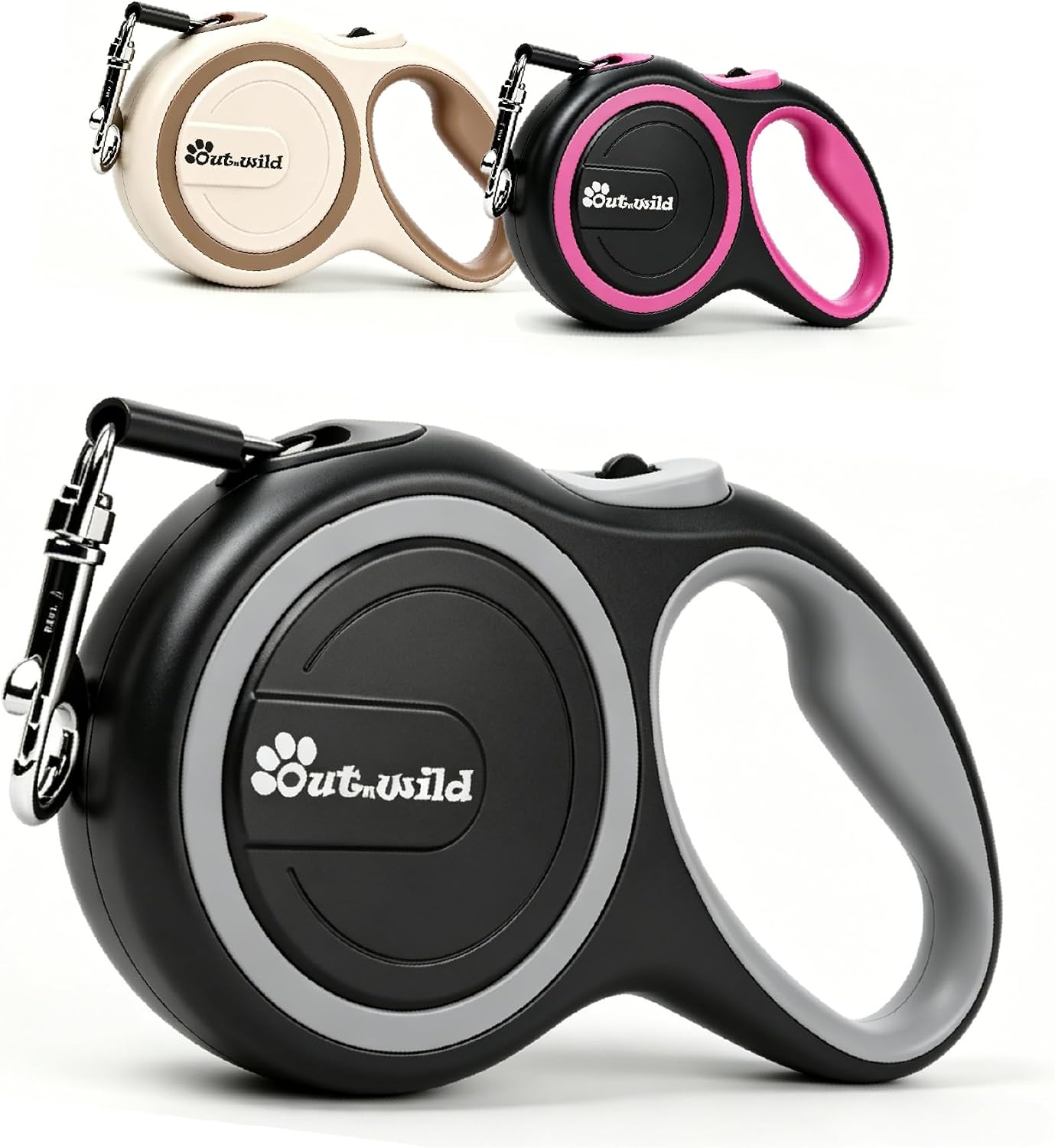 Khaki colored retractable dog leash for medium breeds