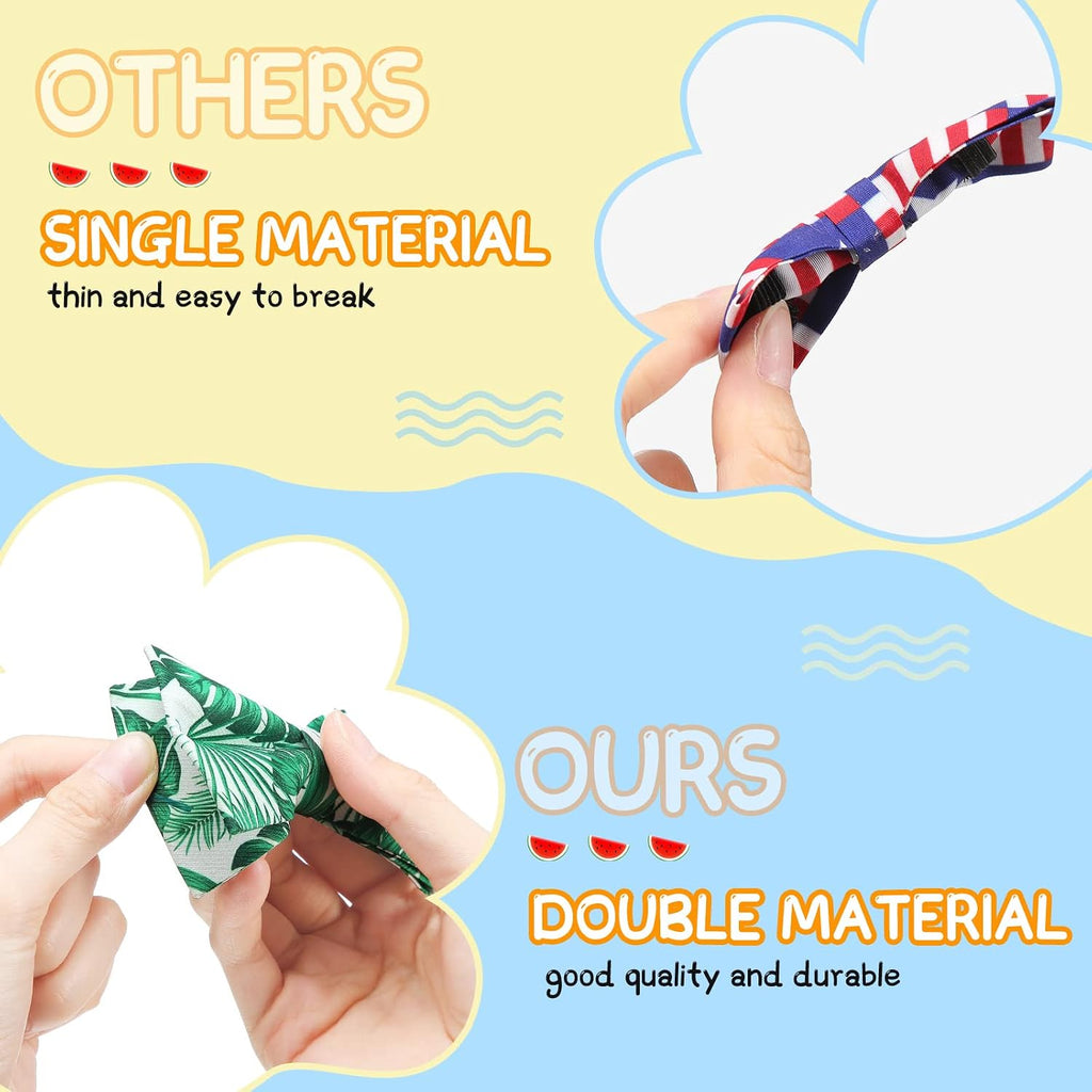 Colorful summer themed slide on pet collar bows for birthday parties.