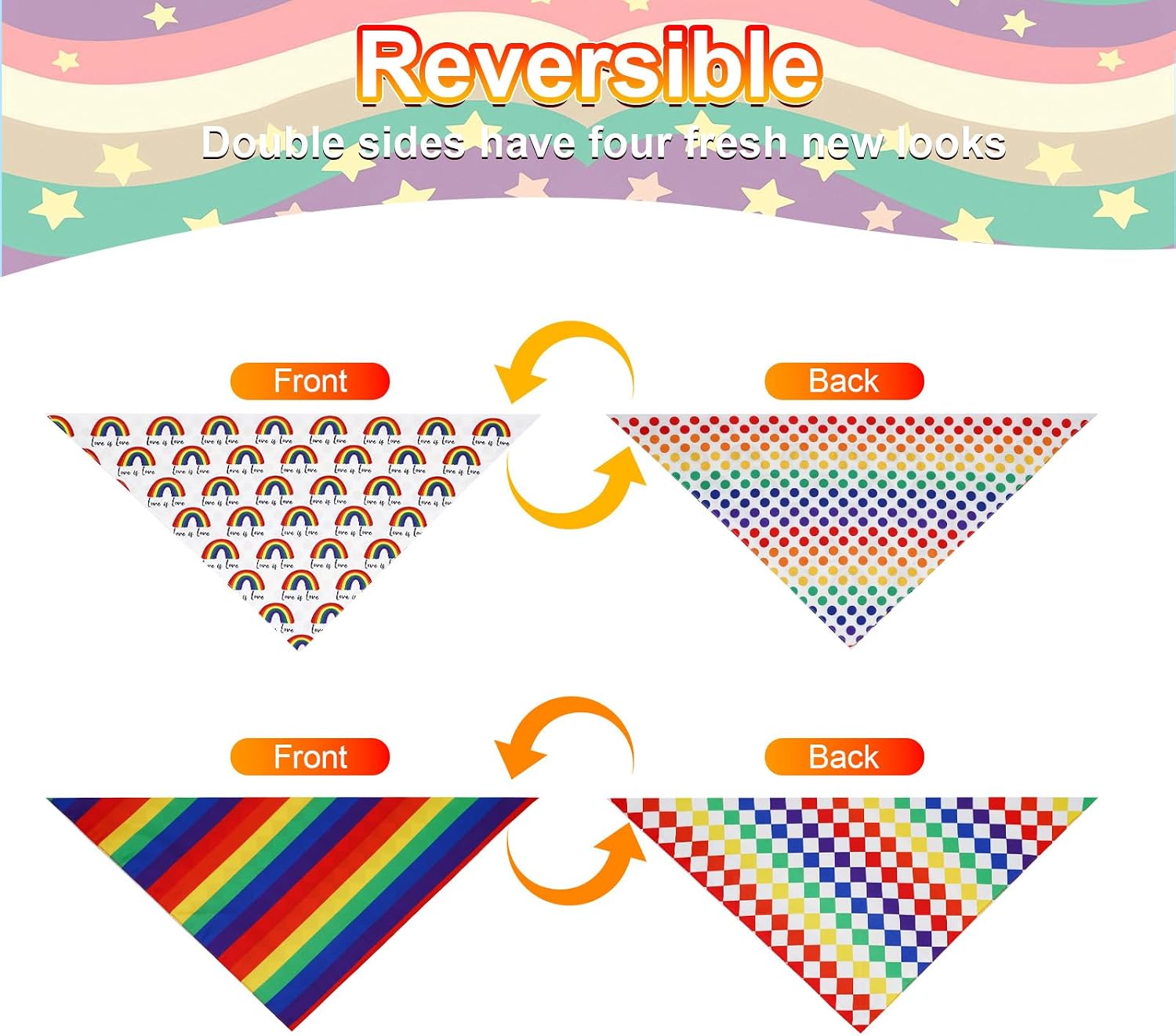 Folded Agroon pride bandanas showing multiple patterns