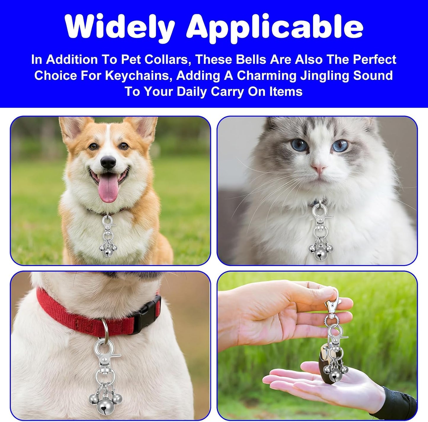 Cobee triple jingle bell pendant jewelry attached to a pet collar d ring showing easy installation