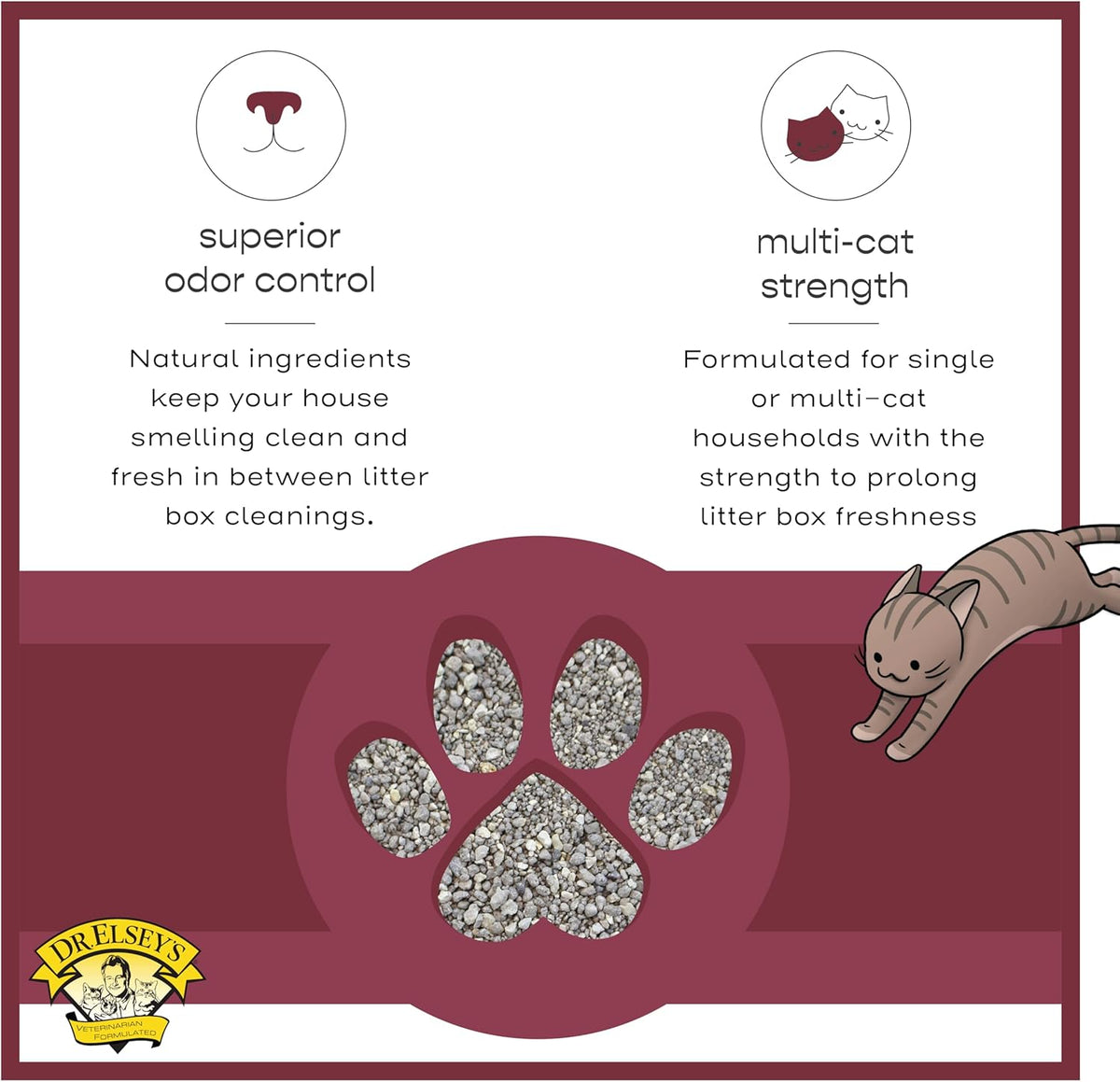 Dr. Elsey's cat litter displayed in a clean litter box setup