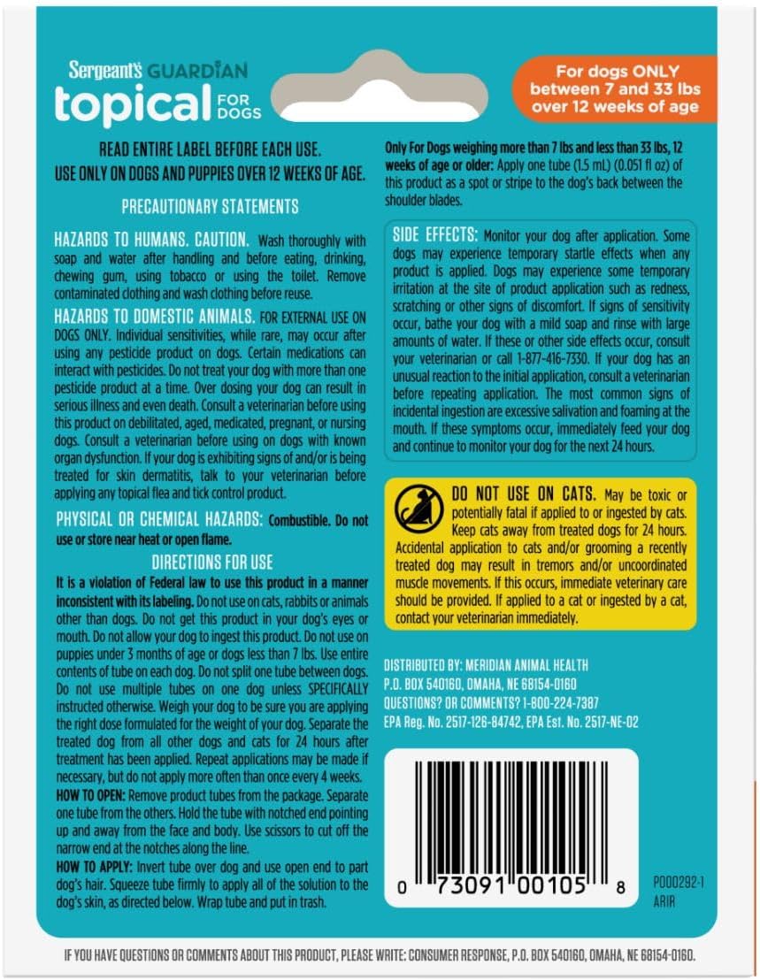 Sergeant's Guardian 3 month supply flea treatment applicators showing clear solution
