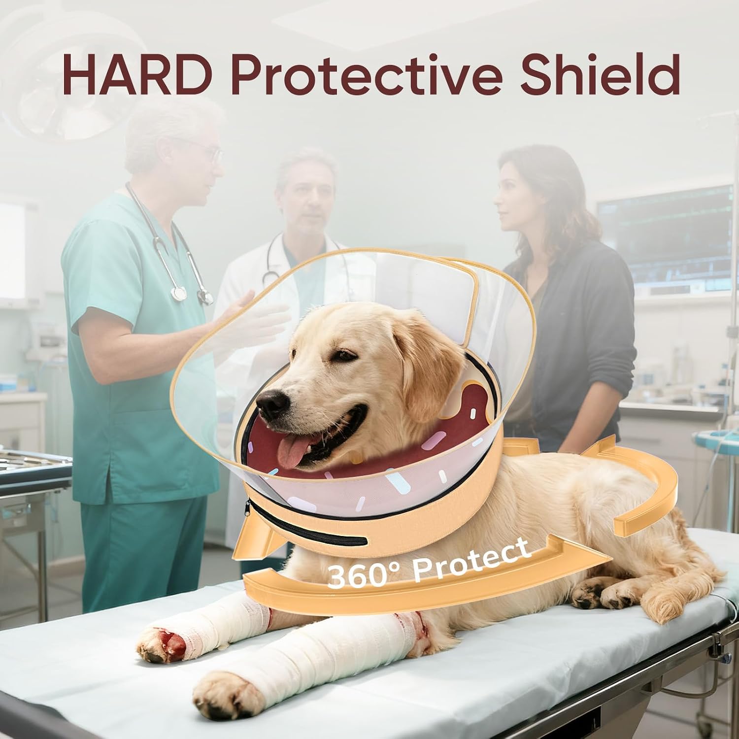 Premium USA imported Supet premium dog recovery collar packaging and inflation valve details.