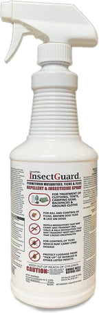Full view of SaverPak InsectGuard water-based permethrin repellent demonstrating heavy-duty container design for stable use.
