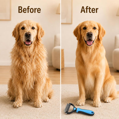 Emily Pets undercoat rake showing seventeen teeth deshedding side