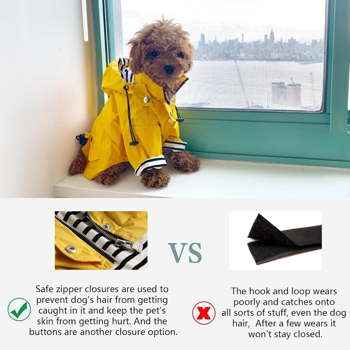Morezi medium dog raincoat striped lining and adjustable drawstring