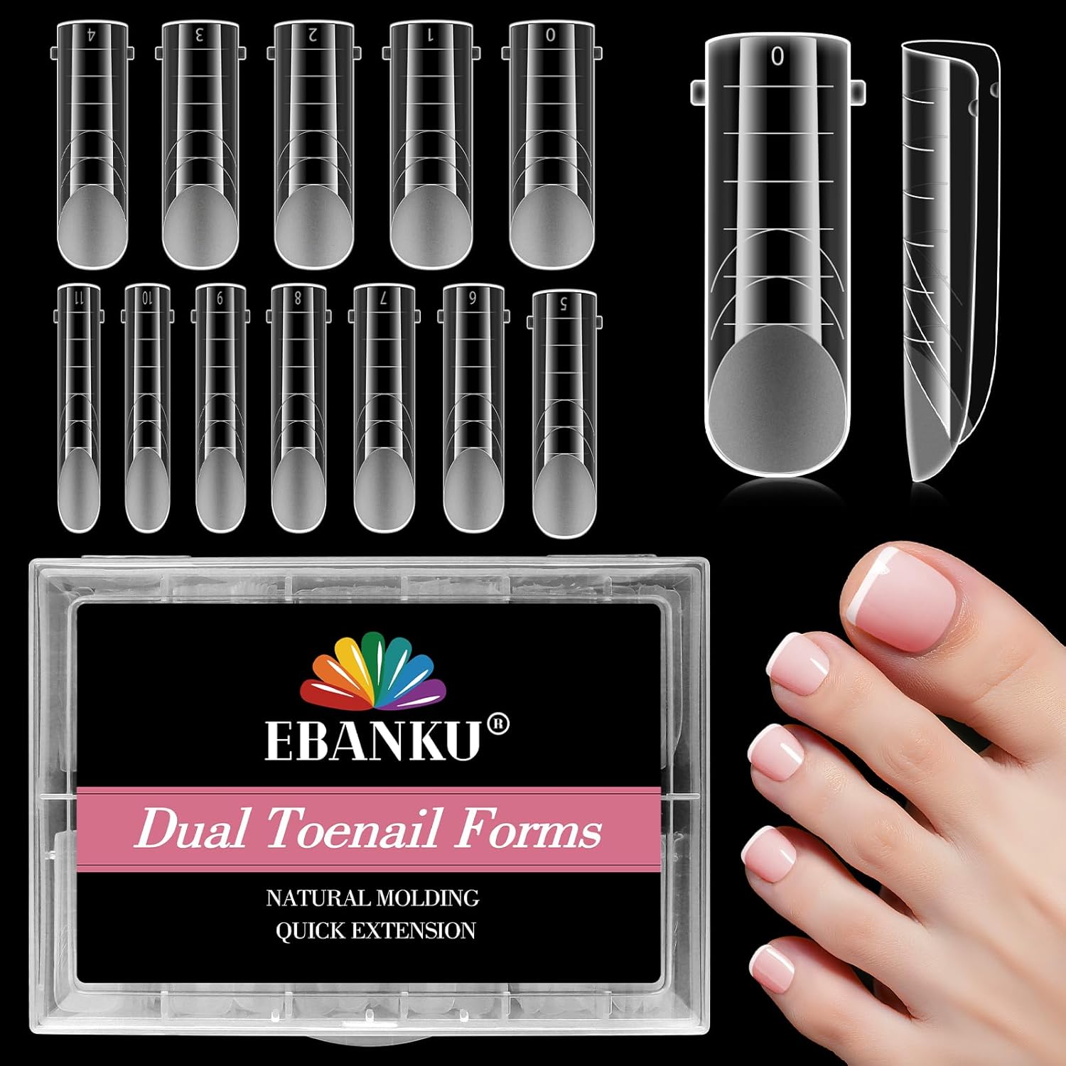 Ebanku 120 pieces poly gel toe nail forms front view