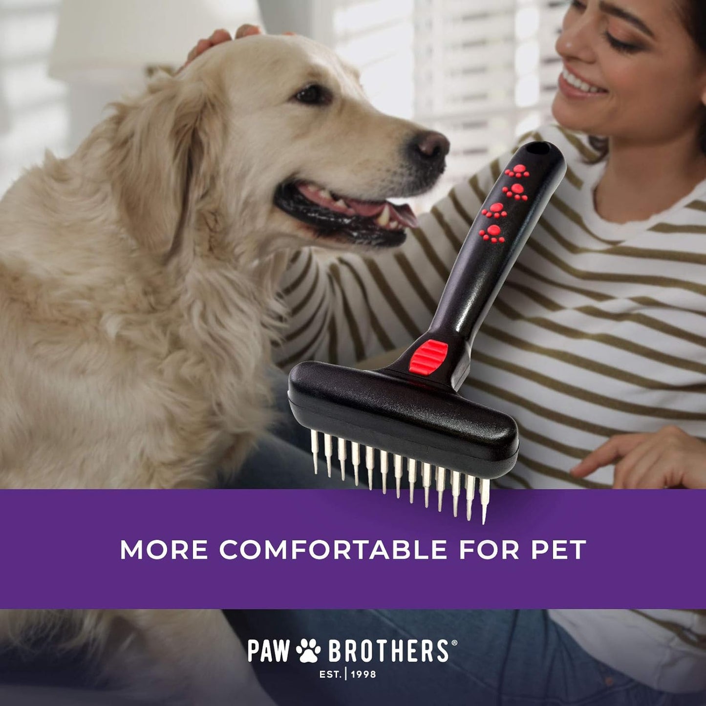 Dual row pin design of Paw Brothers dog grooming tool