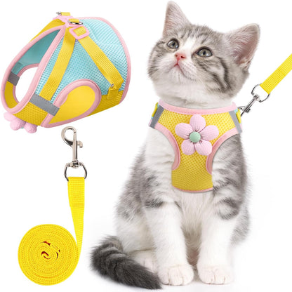 Cat Harness and Leash Set for Walking Escape Proof, Adjustable Kitten Harness Breathable Mesh with Reflective Strips Harness with Flower for Kitty Puppy Bunny - Image 9