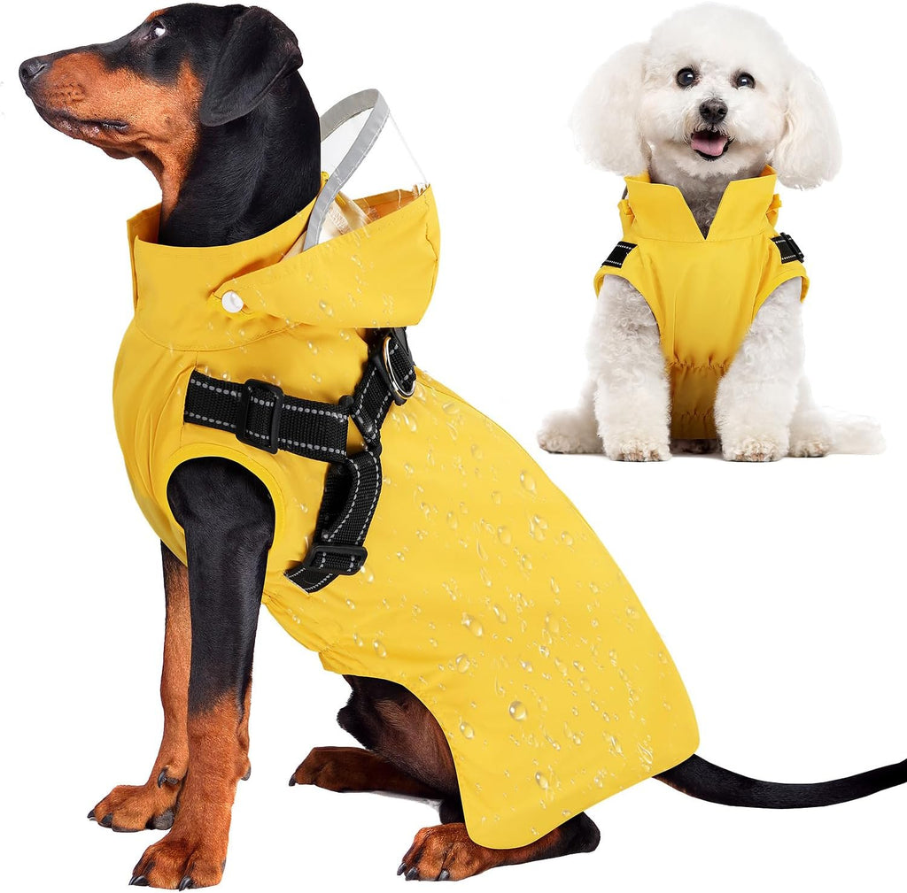 Lukovee dog raincoat front view showing yellow waterproof material on a medium dog