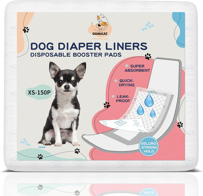 Dog Diapers Liners, 150 Ct, Super Absorbent Booster Pads for Male Dog Wraps and Female Dog Diapers, Lnnovative Hook-and-Loop Tape Design, Super-fit & No Shifting, Small Dog Diaper Pads - Image 10
