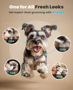Oneisall rechargeable pet hair trimmer kit showing four interchangeable heads including the nail grinder and paw trimmer