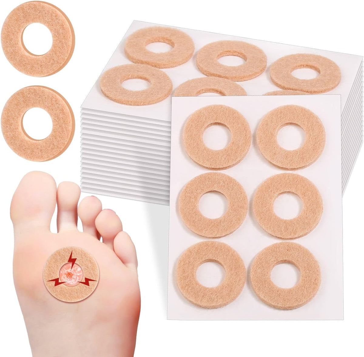 Dexpinzo Callus Cushions 84 count pack front view skin color pads