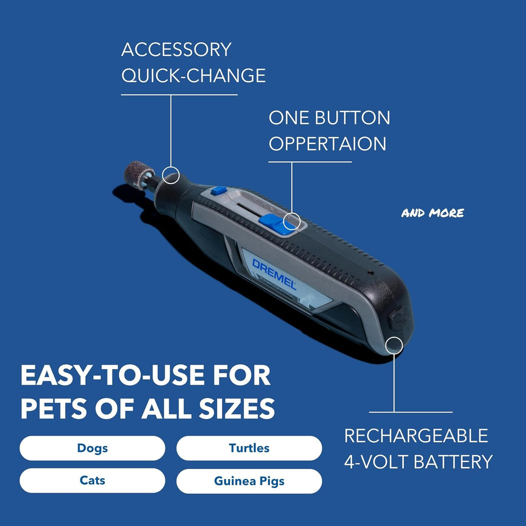Dremel PawControl pet grooming tool showing 45 degree paw guide attachment