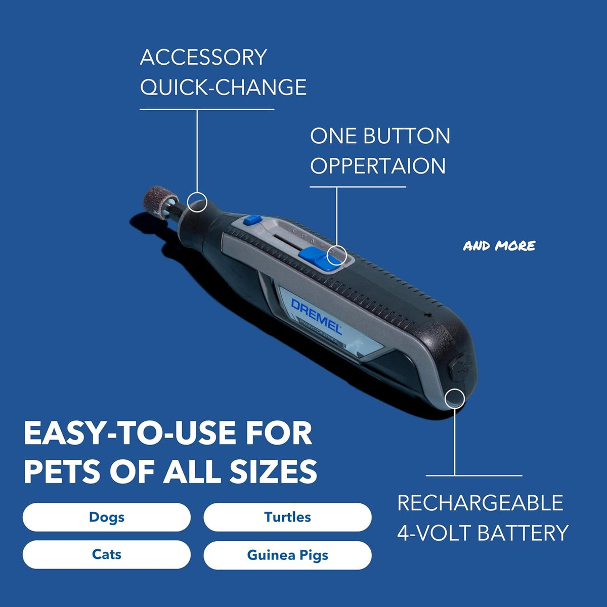 Dremel PawControl pet grooming tool showing 45 degree paw guide attachment