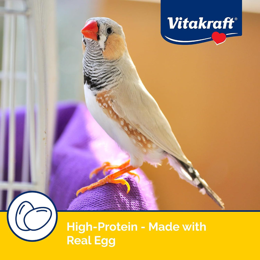 Vitakraft VitaSmart egg food served in a bird bowl with seeds