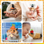 Close-up of the hand-knitted wool texture and vibrant colors on a miniature pet hat.