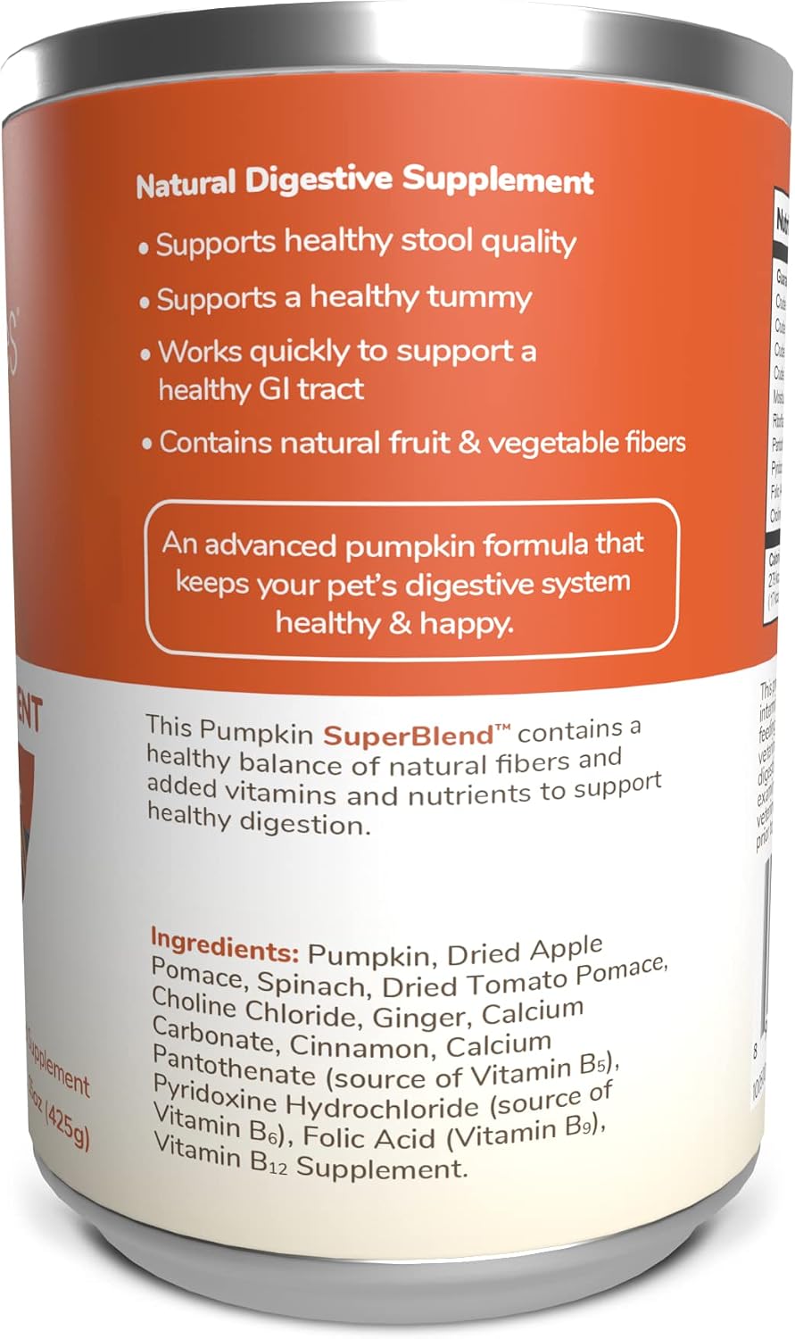 Fruitables Pumpkin Digestive Supplement can with fresh pumpkin ingredients