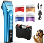 Purabelle purple dog clippers being adjusted for small and large dog coats.
