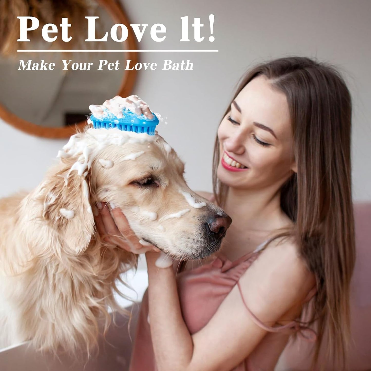 Close up of the soft silicone bristles on the KQUQK pet shampoo brush for effective deshedding.