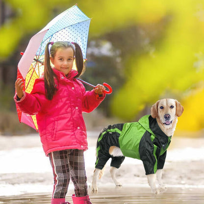 Lightweight nylon dog poncho showing adjustable toggles for custom fit.