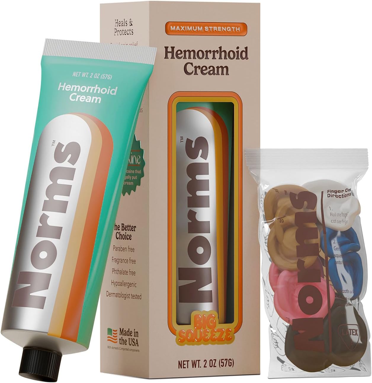 Norms Hemorrhoid Treatment Cream front view with five percent lidocaine.