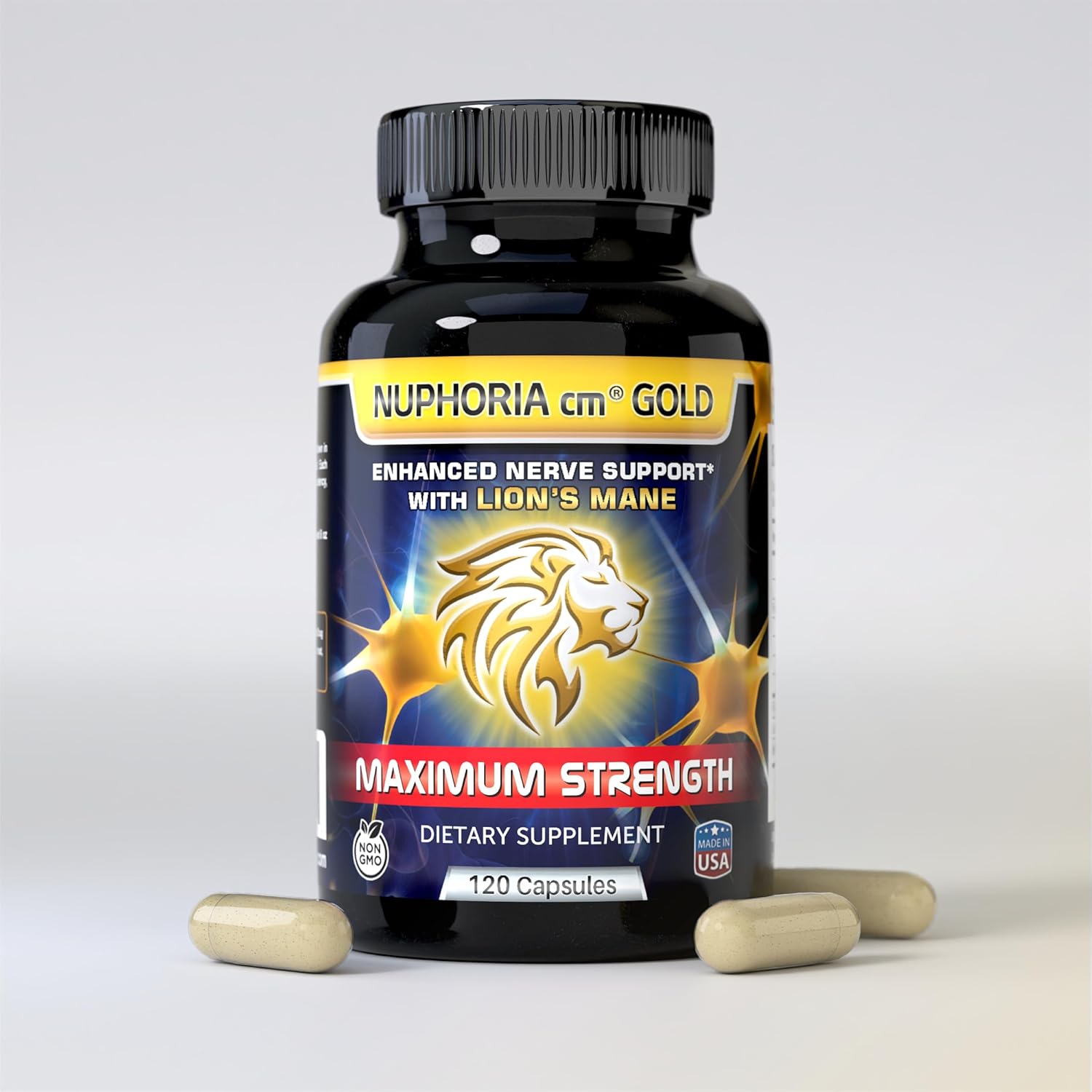 Nuphoria Cm Gold nerve support formula front bottle view