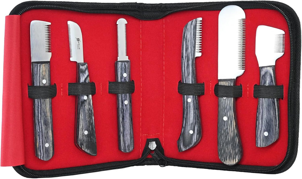 Authentic imported pet grooming kit overview with six unique blades