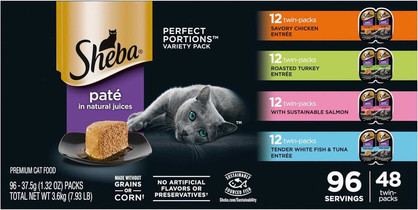 Sheba Perfect Portions Wet Cat Food Pate with Sustainable Salmon, Signature Seafood Entree, and Tender White Fish and Tuna Entree Variety Pack, 2.6 oz. Twin Pack Trays (24 Count, 48 Servings) - Image 12