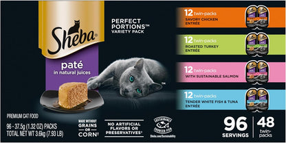 Sheba Perfect Portions Wet Cat Food Pate with Sustainable Salmon, Signature Seafood Entree, and Tender White Fish and Tuna Entree Variety Pack, 2.6 oz. Twin Pack Trays (24 Count, 48 Servings) - Image 12