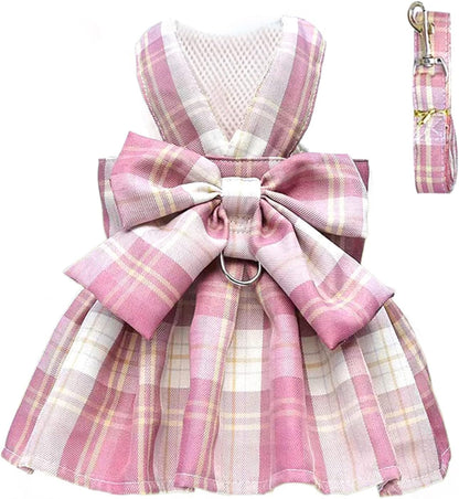 PETCARE Plaid Dog Dress Bow Tie Harness Leash Set for Small Dogs Cats Girl Cute Princess Dog Dresses Spring Summer Puppy Bunny Rabbit Clothes Chihuahua Yorkies Pet Outfits - Image 11