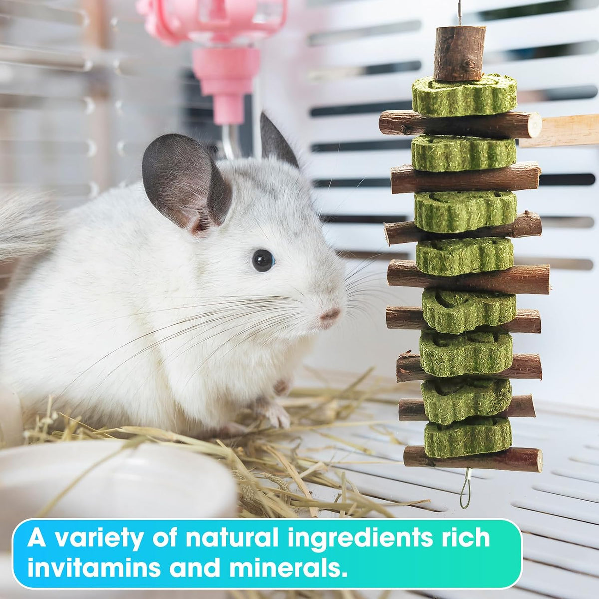 Ephoria small animal treats and dental health toy string demonstrating its durable handmade construction.