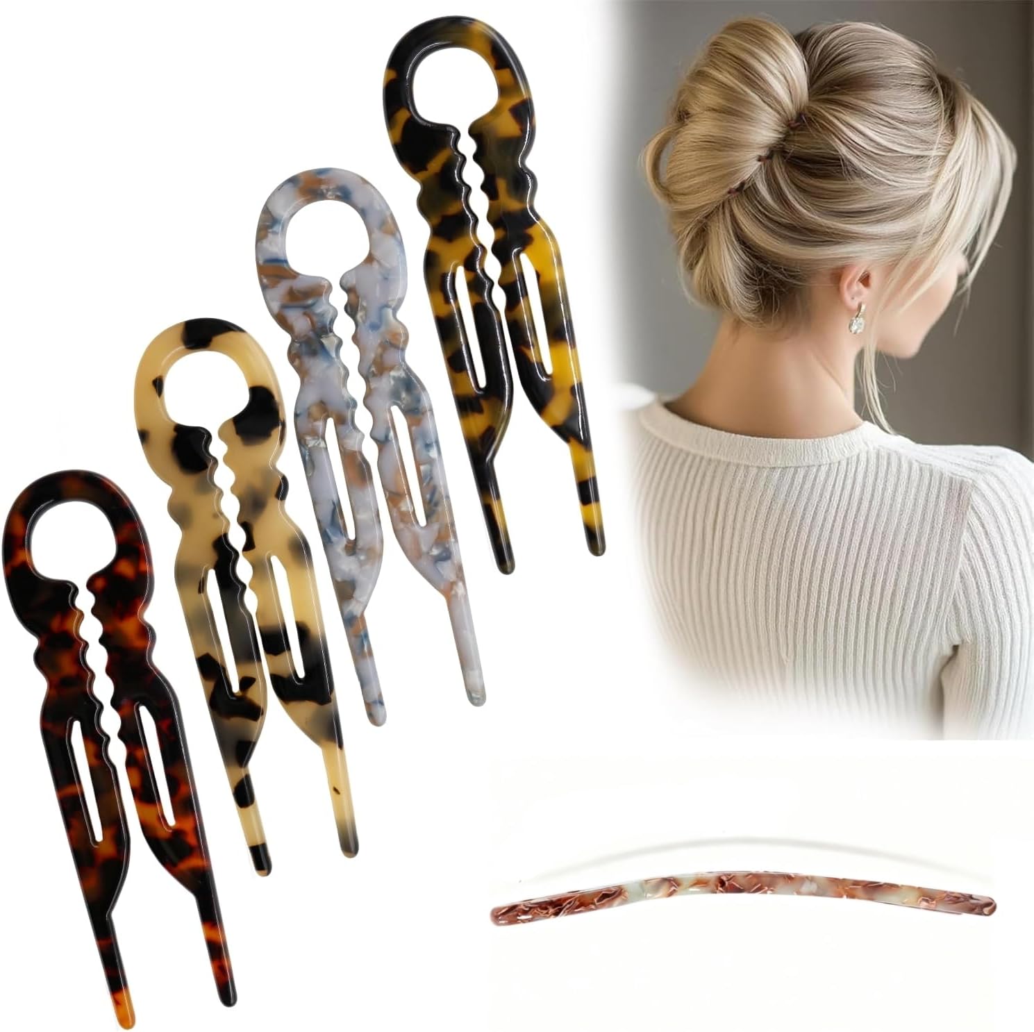 Elefutura Prestige French Hair Pins front view displaying the U-shaped tortoiseshell design