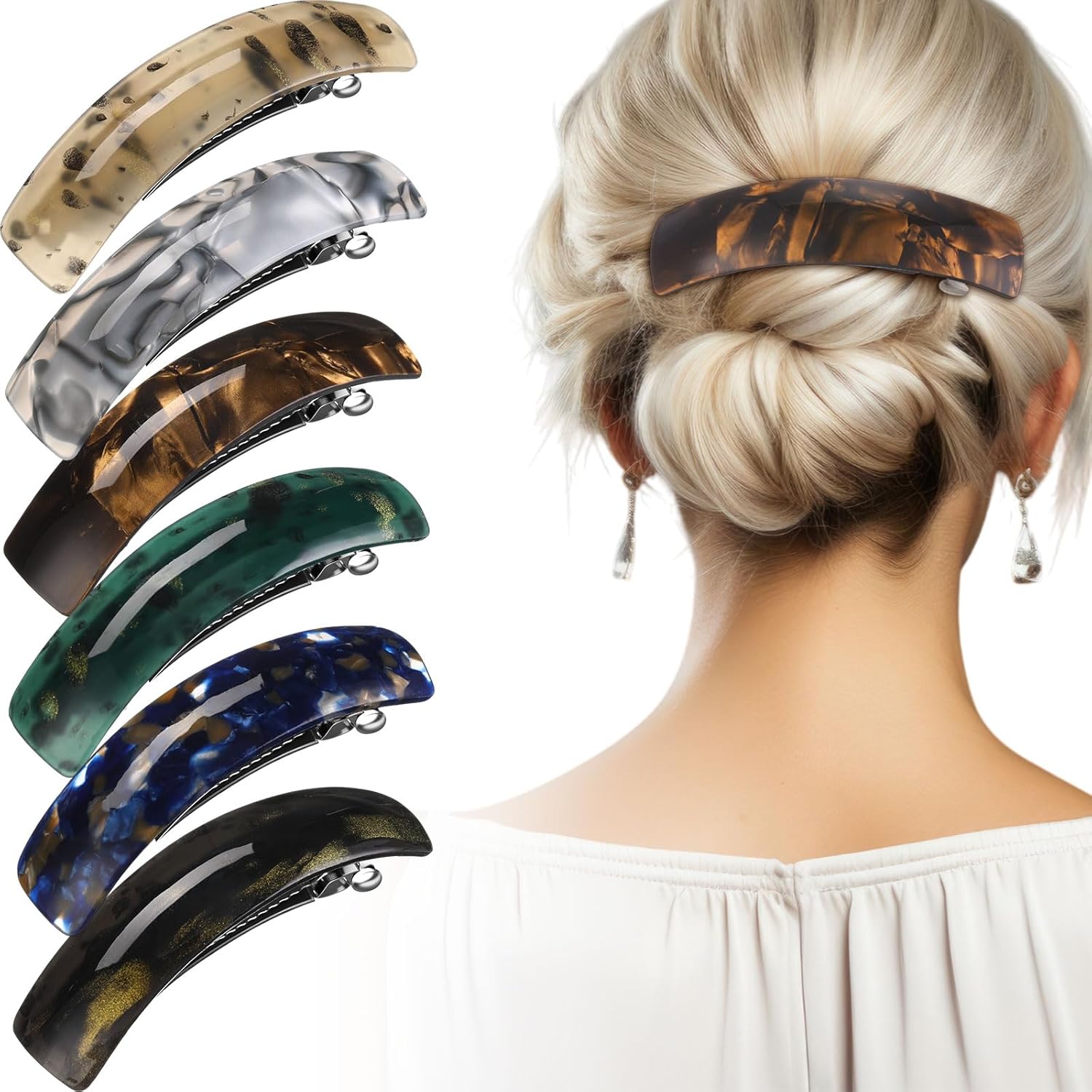 WILLBOND Large Hair Barrettes front view showing six elegant colors