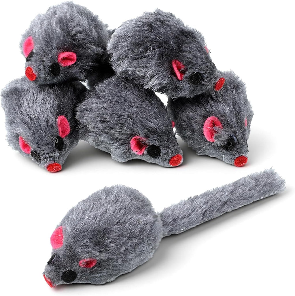 FdcLixuvol gray fur rattle mouse cat toy front view of interactive pet supplies pack.