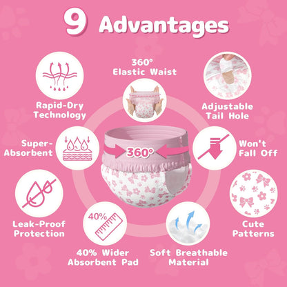 Dono female pet diapers small size being adjusted on a small breed puppy