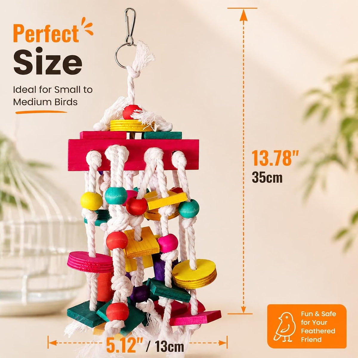Side profile of Rypet hanging cage toy for medium birds.
