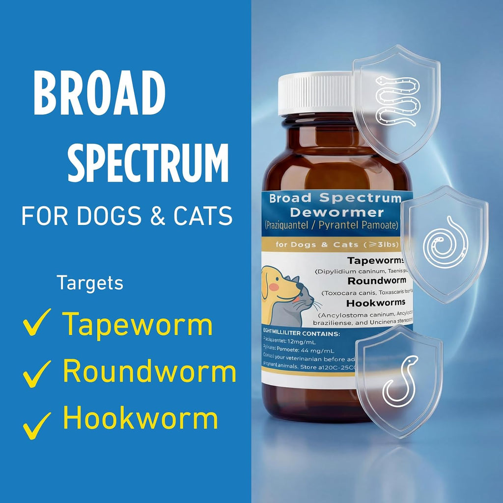 Petcci 100mL liquid pet dewormer bottle with praziquantel and pyrantel pamoate