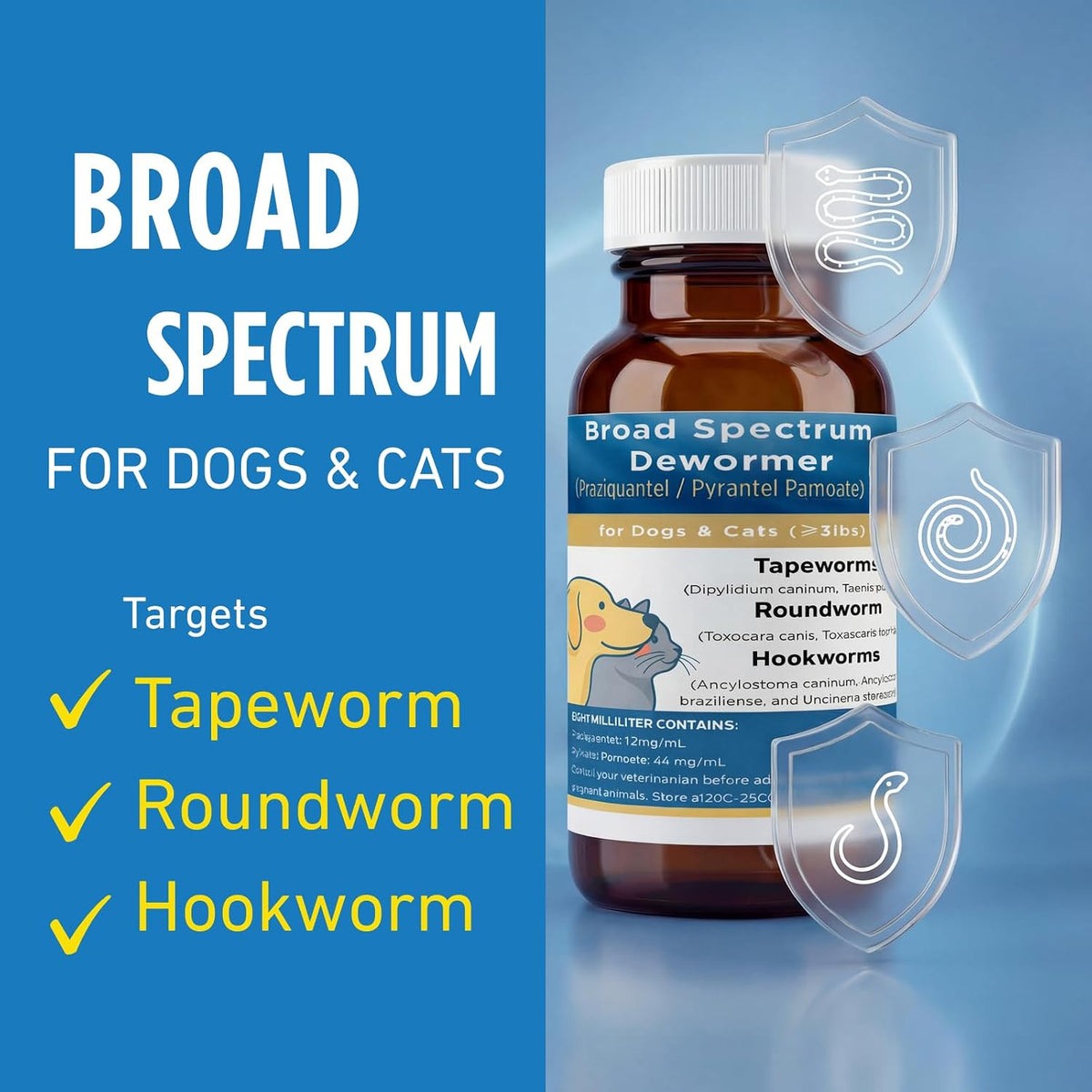 Petcci 100mL liquid pet dewormer bottle with praziquantel and pyrantel pamoate