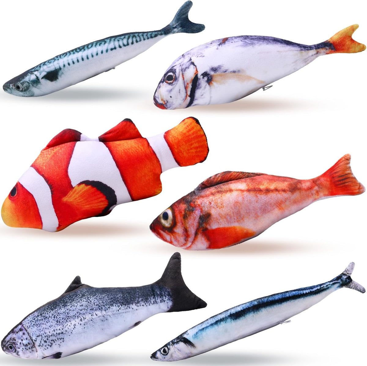 Barydat 6 piece realistic fish stuffed animal set imported pet accessories packaging