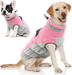 Aofitee pink dog winter coat front view with harness