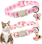Unique Style Paws Valentine Kitten Collar 2 Pack front view showcasing the pink bow and beige heart patterns.