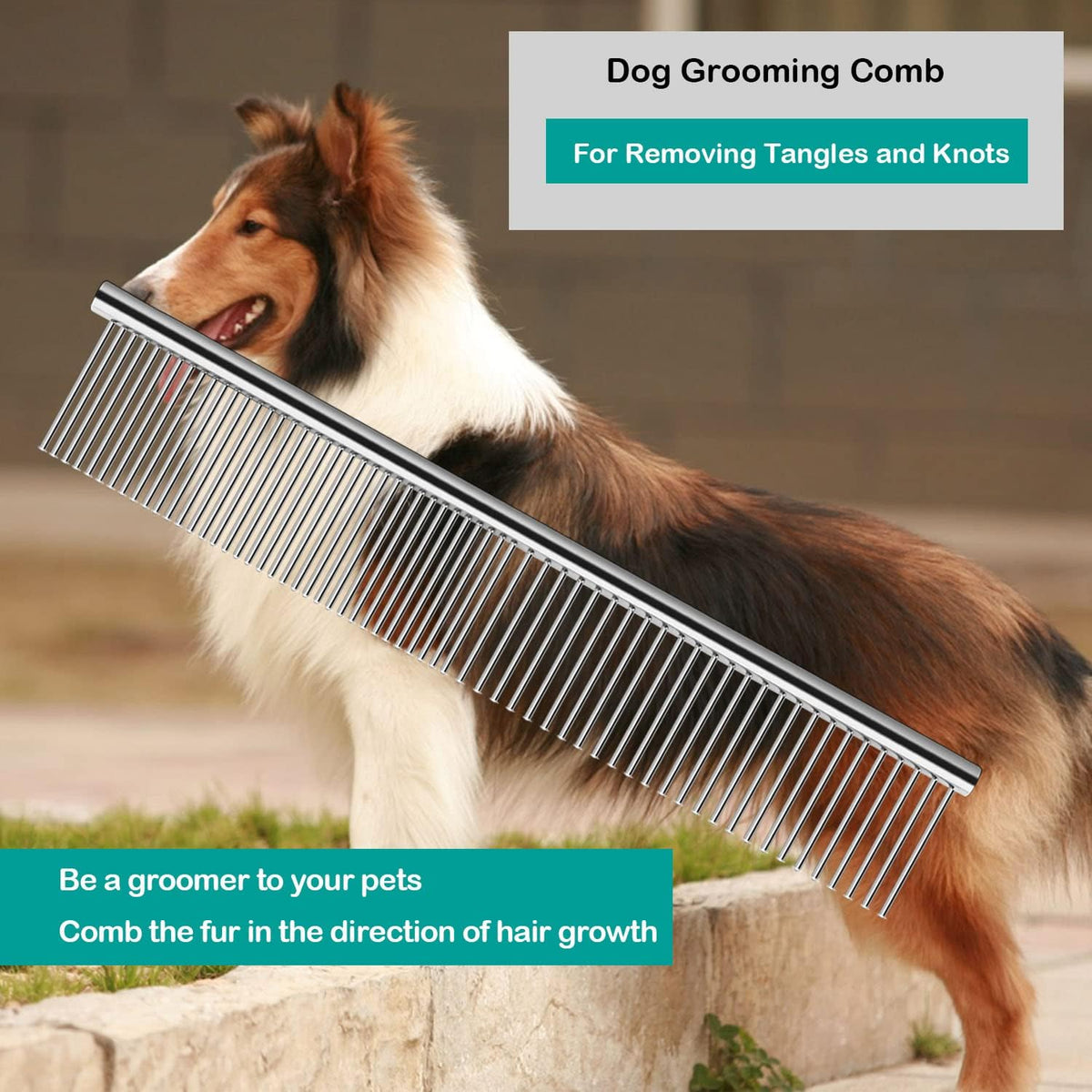 Three pieces of silver stainless steel pet grooming tools laid flat
