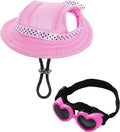 Choyaxo dog sun hat set with pink baseball visor and sunglasses front view