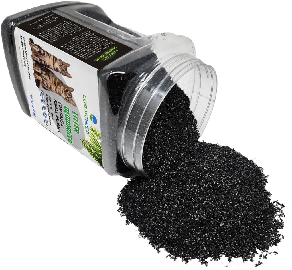 Activated coconut shell charcoal pet odor eliminator granules spilled out
